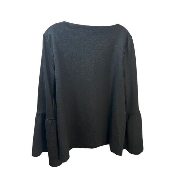 NWOT Ann Taylor Bell Sleeves Textured Blouse Black‎ XL - Picture 3 of 5